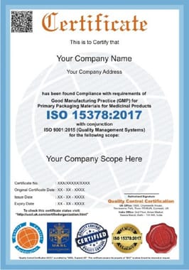 ISO 15378 2017 Certification