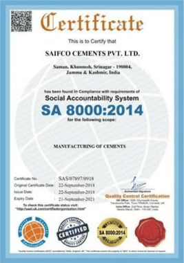 SA 8000 2014 Certification