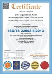 ISO 22002-1 2009 Certification