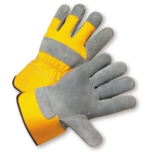 Safety Hand Yellow and Grey Safety Leather Hand Gloves, For Industrial, Size: Free Size