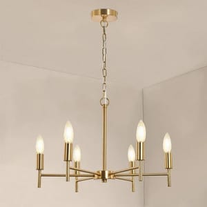 Chandelier 6-Lights Modern Pendant Lighting Brass Ceiling Light Fixture, Indoor Candle Chandelier