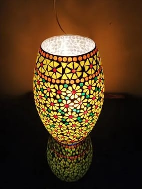 LED Multicolor Glass Dholak Shape Mosaic Table Lamp, For Decoration
