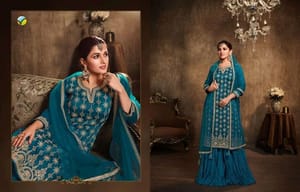 Palazzo Straight Pure Georgette Embroidery Suit, Sharara