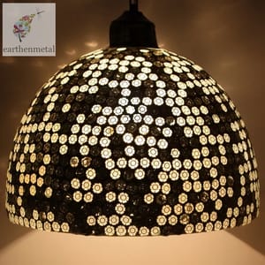 Earthen Metal Flourescent Handcrafted Glittering Round Glass Hanging Light, 50 W - 100 W