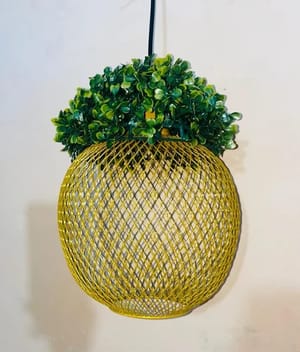 Golden Metal Net With Green Plants Hanging Light For Restaurant, Cafe,Hotels,Resorts,Malls.