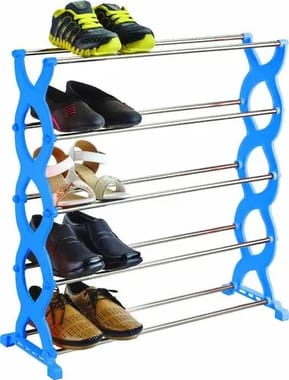 Stainless Steel Powder Coated Free Standing Shoe Rack, 5 Shelves