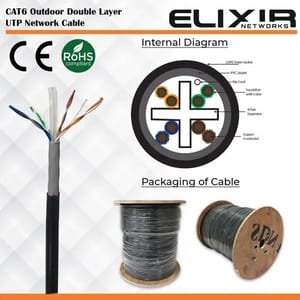 ELIXIR Cat6 Outdoor Double Layer Utp Network Cable, 4 Pair, 305m
