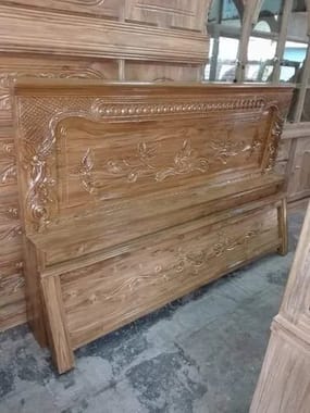 Wood Brown Wooden Carved Bed Headboard