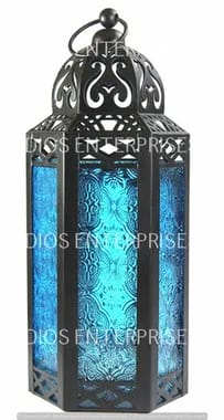 Moroccan Style Candle Lantern, Medium, Clear Glass, White, Dimension: 11.5 Inch Height