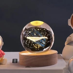Round 3D Crystal Ball Night Light Wooden Base For Home decor