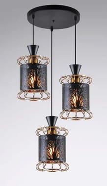 3 Lamp Lantern Chandelier Hanging Light Pendant Lamp With Led Bulb Color Brass Antique