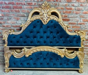 Blue Golden Teak Wood Bed Headboard, For Home, Bed Size: King Size