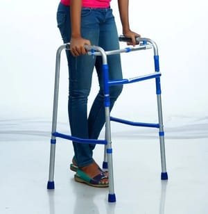 Silver And Blue Folding Adjustable Walkers