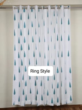 Hand Block White Marching Combo Curtains Set, For Window