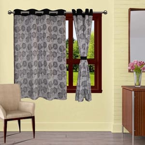 Lushomes Geometric Black Printed Cotton Curtains with 8 Eyelets, For Window, Size: 54x60 Inches