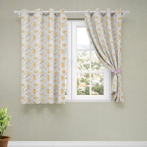 White Cotton Block Print Window Curtains Set, For Home