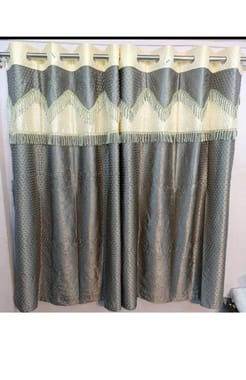 Yellow And White Jacquard Longcrush Patch Punching Window Curtain, Size: 10x10ft(LxW)