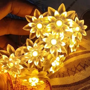14 LED Double Lotus Flower Fairy String Lights for Home Decoration 10 Feet (Warm White)
