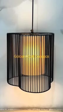 GCO Hanging Light In Iron With Fabric Shade Matte Black Powder Coated Finished