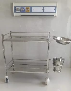 Mk Silver Dressing Trolley SS With Bowl Bucket, For Hospital Emergency Room, Size: 30*18