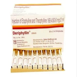 Deriphyllin Etophylline Theophylline Injection, 50 X 2 ml Ampoules