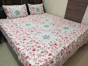 ABC Pure Cotton Embroidery Bedsheet with Matching 2 Pillow Covers 230TC (90x100 Inches)