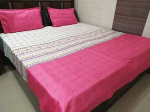 ABC King Size Pure Cotton Printed Double Bedsheet with 2 Pillow Covers - 250TC (100x108 Inches)