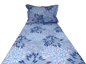 Blue and White Floral Printed Cotton Single Bed Sheet With Pillow Cover, For Home, Size: 155x230 Cm