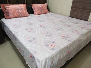 ABC Pure Cotton Queen Size Printed Double Bedsheet With 2 Matching Pillow Covers 250 Tc