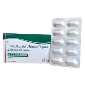 Trybo-A Tab (Trypsin 48mg, Bromelain 90mg, Rutoside 100mg, Aceclofenac 100mg Tablets)