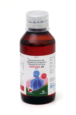 Cofcodyl DX Expectorants Dextromethorphan Chlorpheniramine Phenylephrine Syrup, For Dry Cough, Bottle Size: 100 ml