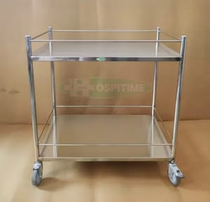 Silver Stainless Steel Hospitime Hospital Instrument Trolley