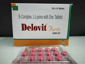 Delovit Forte B Complex L Lysine with Zinc Tablets, Packaging Type: Box, Prescription