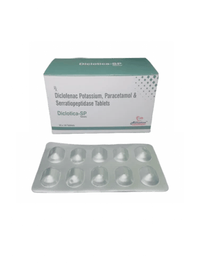 Diclotica-SP Diclofenac Potassium Paracetamol Serratiopeptidase, Packaging Type: Strips
