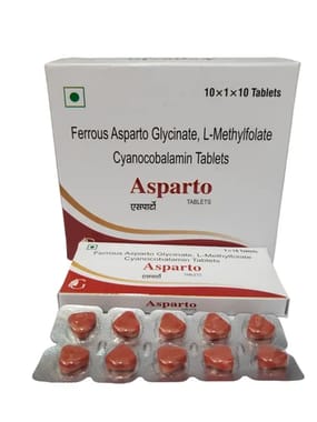 Ferrous Asparto Glcinate 100mg+L-Methylefolate 300mcg+Cynocobalamine 500mcg.