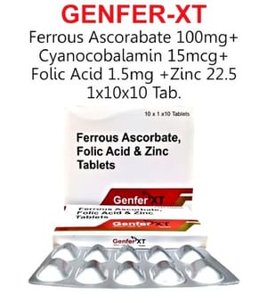 Ferrous Ascorbate 100mg, Folic Acid, Zinc (Genfer XT)