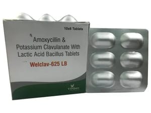 Welclav-625LB (Amoxycillin 500MG & Potassium Clavulanate 125 MG With Lactic Acid Bacillus Tablets)