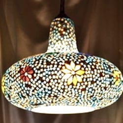 Multicolor Glass Mosaic Pendant Hanging Lamp, Gloss White, Corded Electric