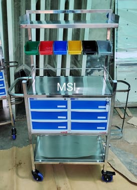 Stainless Steel Crash Cart, Polished, Size: 180l X 60w X 80h Cms
