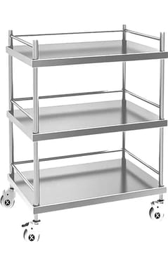 Milad 3 shelf stainless steel medical trolley with wheels (55L x 40 w x 76